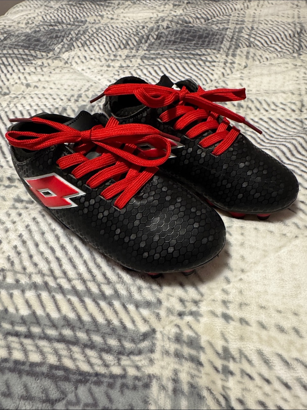 Kids Black and Red Soccer Cleats with Red Laces